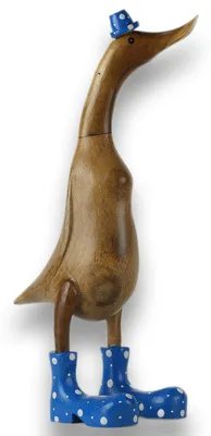 Produktbild von Tokoindah Holzente Blau 45 cm, handbemalte Laufente & Gartenfigur
