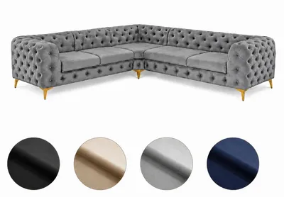 Produktbild von Ecksofa Moet L-Form hellgrau 262x262 cm groß – Wohnlandschaft modern, gesteppt, Bonellfederkern, frei stellbar