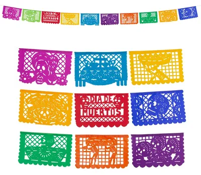 Papel-Picado-Girlande, Tag der Toten, 5 m, 10 Blätter, bunt