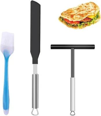 Obrázok produktu pre Sada špachtlí na palacinky a crêpes (čierna, s nerezovou oceľou)