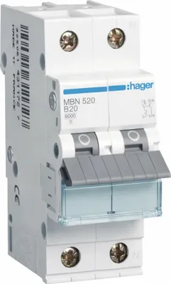 Produktbild von Hager Leitungsschutzschalter 1P+N 6kA B-Charakteristik 20A 2 Module, 6 Stk.