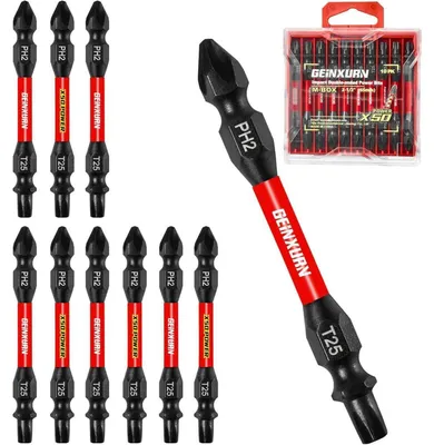 Productafbeelding van Set van 10 schroevendraaierbits, type PH2/T25, 65mm, gemaakt van S2-staal, slagvast, magnetisch, geleverd met doos
