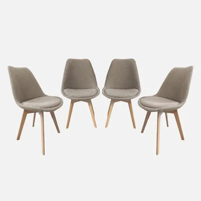 Produktbild von sweeek - 4er-Set skandinavische Stühle aus Buchenholz und strukturiertem Bouclé-Bezug - Taupe