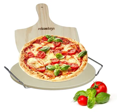 Pizzastein-Set, rund, Cordierit, 1 cm dick, 32 cm, mit Holzschaufel