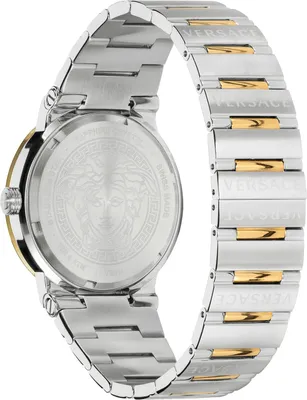 Produktbild von Versace VEVH01120 Greca Logo blau gold silber Edelstahl Armband Uhr Damen NEU