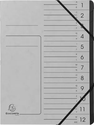 Produktbild von Exacompta Ordnungsmappe 541211E DIN A4 12Fächer Karton grau