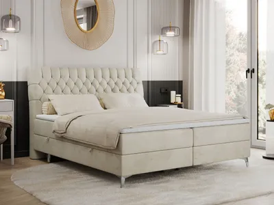 Produktbild von Boxspringbett 180x200 mit 2 Bettkästen Matratze und Topper, Polsterbett 180x200, Bett 180x200 - MILEN - 180x200 cm - Beige - Velvet - H4