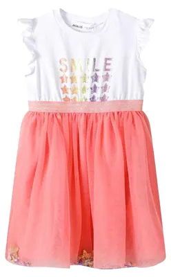 Produktbild von Minoti - Kleid für Mädchen, Netzrock, Rüschen MN678 (86) (Koralle/Weiß)