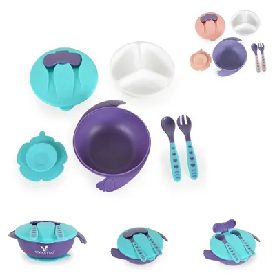 Immagine prodotto di Set di stoviglie per bambini Cangaroo Jelly F1730, con base antiscivolo, forchetta, cucchiaio e coperchio
