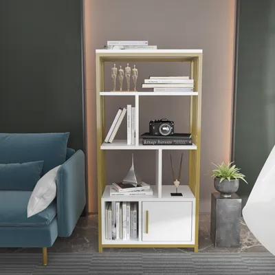 Produktbild von Skye Decor, Valero - White, Gold, Bücherregal, Weiß, 100 % MELAMINBESCHICHTETE SPANPLATTEN, 60 x 29,6 x 120 cm