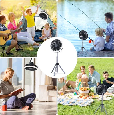 Produktbild von Intelligenter Outdoor-Camping-Ventilator, Standventilator, Lampe, oszillierender Ventilator mit hoehenverstellbarem Stativ, wiederaufladbarer 15000-mAh-Akku, APP-Steuerung, einstellbare Lichtfarbe, Windgeschwindigkeit, 2-Stunden-/4-Stunden-/6-Stunden-Timer