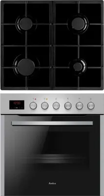 A top-down view of a gas hob and the front of an oven.