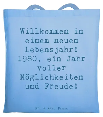Produktbild von Mr. & Mrs. Panda Jutetasche Spruch 1980 Geburtstag - Sky Blue - Geschenk, besondere Geschenke, canvas tasche, Tote Bag, Geburtstagsjahr, liebevolle, Alter, Glückwunsch
