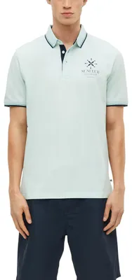 Produktbild von s.Oliver Herren Polo-Shirt – Regular Fit, Baumwoll-Piqué mit Frontprint, strukturiert – Größe 3XL, 64d1_helles Türkis