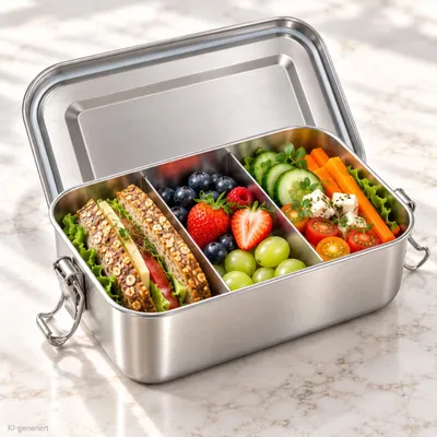 Produktbild von Lunchbox Brotdose Auslaufsichere Brotzeit-Dose Edelstahl Fächer Brotbox 1400 ml
