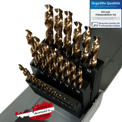 Imagen del producto de Juego de brocas HSS-E de cobalto, 25 piezas, de 1 a 13 mm, para perforar metales
