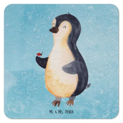Produktbild von Mr. & Mrs. Panda Tassenuntersetzer Pinguin Marienkäfer 50er Set - Eisblau - Geschenk, Bierdeckel, Flaschenuntersetzer, Liebe, Aufmerksam, Tischuntersetzer, Kleine Wunder