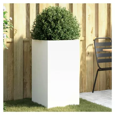Produktbild von Pflanzkübel Weiß 42x38x75 cm Stahl, Blumentopf für Garten, Balkon und Terrasse