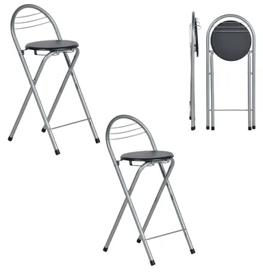 Image de Tabourets pliants, lot de 2, hauteur d'assise 61 cm, noir et argent