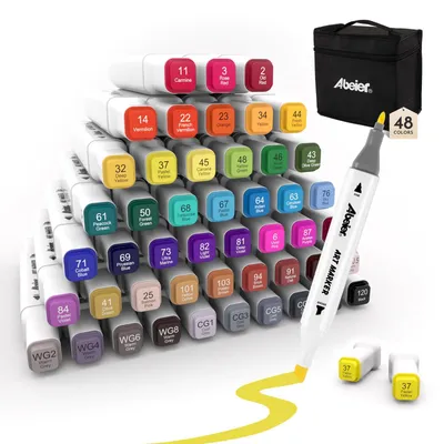 Productafbeelding van Alcoholmarker set - 48 kleuren met dubbele punt - Geschikt voor schilderen, tekenen, design en manga - Inclusief draagtas