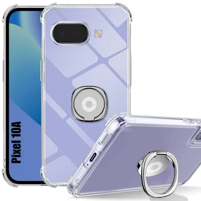Image de Coque pour Google Pixel 10a, Antichoc Transparent avec Support Anneau Argenté Réglable