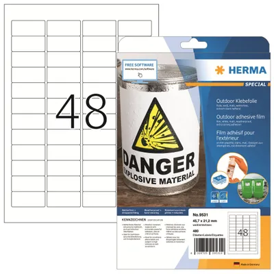 Obrázok produktu pre HERMA 9531, Biela, Samolepiaci štítok, A4, Polyolefine, Laser, Permanentný