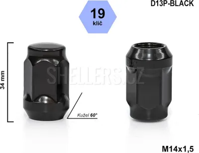 Obrázek produktu pro Kolová matice M14x1,5 kužel zavřená, klíč 19, D13P-BLACK, výška 34mm