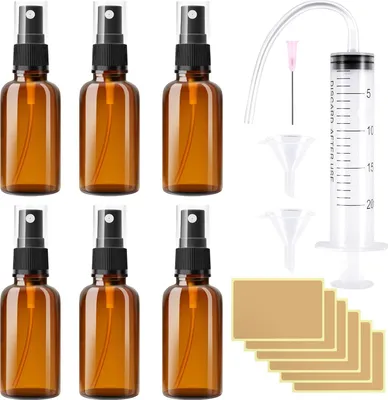 Zdjęcie produktu dla RYMALL zestaw 6 szklanych butelek z rozpylaczem 10 ml z akcesoriami