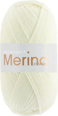 A ball of cream-colored yarn with a label.