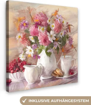 Produktbild von MuchoWow® - Leinwandbilder - Gemälde - Blumen - Vase - Ölfarbe, Wandbild, Wanddeko Bilder Wohnzimmer, 20x20 cm