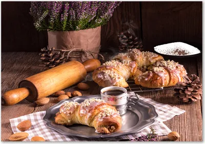 Produktbild von Tulup® Glas-Bild - 100 x 70 - Wandbild aus Glas - Wandkunst - Wandbild hinter gehärtetem Sicherheitsglas - Essen & Getränke - Croissants - Braun