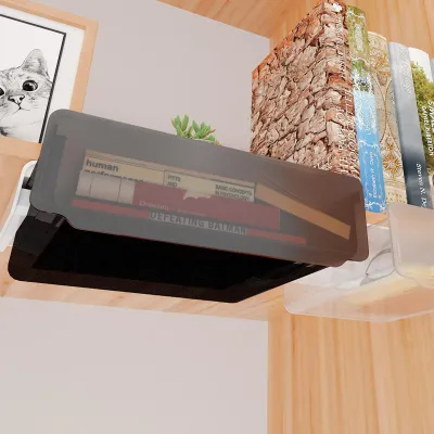 Image de Boîte de rangement sous bureau, sans perforations, en ABS et PS, petit tiroir dissimulé, pour dortoir, petite, transparente, noire