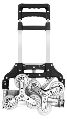 Zdjęcie produktu dla Wózek do wnoszenia po schodach – składany wózek transportowy – aluminium – 6 kółek, w tym 2 trójkątne – nośność 75 kg, 70 kg na schodach – kolor srebrny