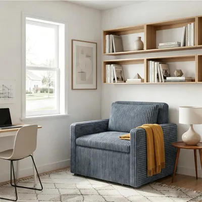 Zdjęcie produktu dla BEALIFE Sofa rozkładana, rozkładane krzesło 3 w 1, obicie z sztruksu i poduszki, do salonu i pokoju gościnnego  Szary  AR14
