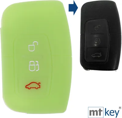 Produktbild von Auto Schlüssel Hülle Silikon Schutz Cover Fluoreszierend Grün kompatibel mit Ford C-Max Focus Kuga Mondeo 3 Tasten KEYLESS SMARTKEY