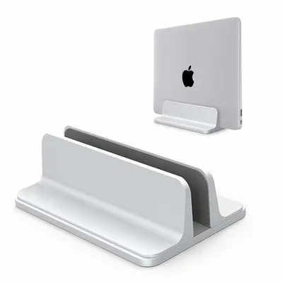Produktbild von Verstellbarer vertikalen Laptop Ständer, Aluminium Platzsparender Ständer für alle Handys und Notebooks - Perfekt für MacBook, MacBook Air, MacBook Pro, Ultrabook, Lenovo und andere, Silber