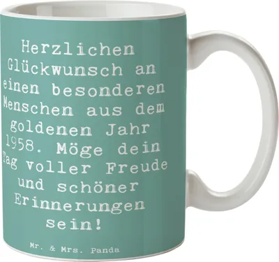 Produktbild von Mr. & Mrs. Panda Tasse Spruch 1958 Geburtstag - Meeresbrise - Geschenk, Geburtstagsgeschenk, Kaffeebecher, Jubiläum, Kaffeetasse, herzlichen Glückwunsch, Pott, Teetasse