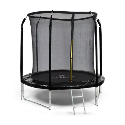 Produktbild von Klarfit Kinder Trampolin Indoor/Outdoor, Kleines Trampolin für Kinder, Kindertrampolin Rutschfest, Trampolin mit Leiter, Randabdeckung und Sicherheitsnetz, UV-Beständiges Trampolin Klein, 250cm