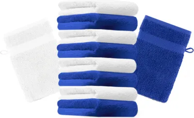 Produktbild von Betz 10 Stück Waschhandschuhe 16x21 cm PREMIUM 100% Baumwolle  Farbe: royalblau und weiß