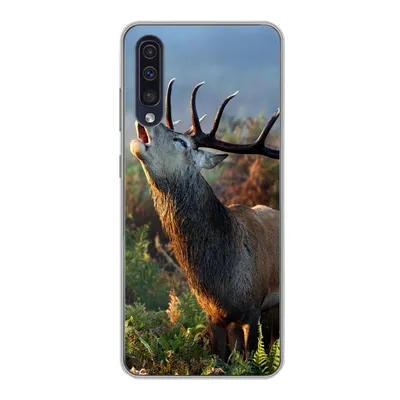 Produktbild von MuchoWow® Handyhülle Schutzhülle Hülle für Samsung Galaxy A30s Hirsche - Wald - Nebel Silikon Softcase Handy Hülle - Karteninhaber