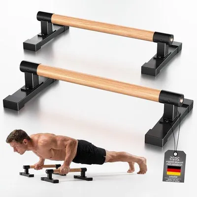 Productafbeelding van Parallette Push-upgrepen - Calisthenics Stangen - Krachttraining Lichaamsgewicht - Beukenhouten Handgrepen - 55 x 25 x 10 cm - Houtkleur