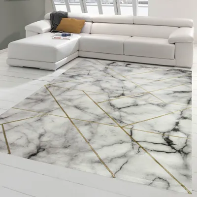 Zdjęcie produktu dla Designerski dywan o marmurowym wyglądzie i błyszczących włóknach w kolorze szarego złota Rozmiar - 200 x 290 cm