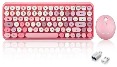 Produktbild von Perixx PERIDUO-713 PERIDUO-713 DE, Mini Tastatur und Maus Set, Retro Vintage Design, rosa