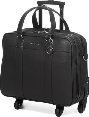 Produktbild von Luxus Damen Schulter Gurt Laptop Aktentasche Trolley 4 Rollen Schwarz Bowatex