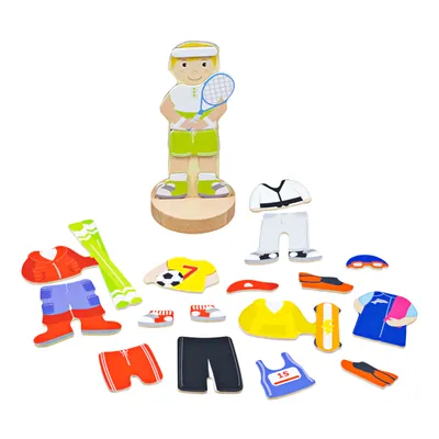 Imagen del producto de Bigjigs Toys: Juego de puzzles magnéticos para vestir, actividades deportivas