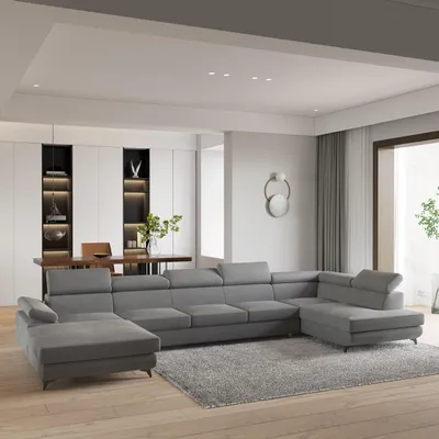 Produktbild von Masseno Ecksofa MONTIVA mit Schlaffunktion U-Form, Sofa mit Bettkasten, Wohnzimmersofa, Couch, Soffa, Bettsofa, Couchgarnitur- Grau, MONOLITH 85