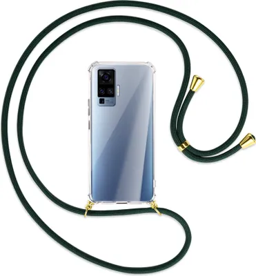 Produktbild von Handykette Backcover-Schutzhülle mit Band (Metall goldfarben) für vivo X50 Pro, X51 5G - dunkelgrün