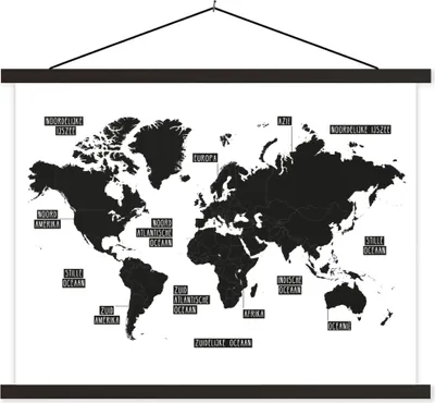 Produktbild von MuchoWow® Textilposter Weltkarte - Schwarz und weiß 40x30 cm mit schwarzem Rahmen - Dekorationen