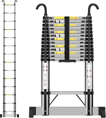 Image de Échelle télescopique - Échelle pratique - Idéale pour les travaux de bricolage à la maison - Avec stabilisateurs - 4,1 mètres - Argentée
