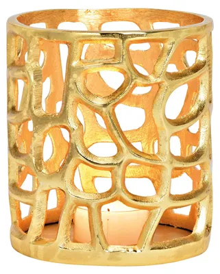 Productafbeelding van Windlicht van goudkleurig metaal (B/H/D) 14x17x14 cm